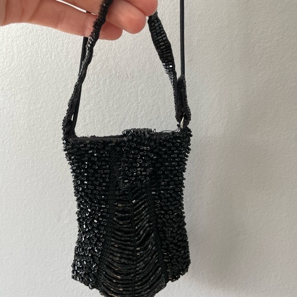 Vintage Y2K Black Beaded Sequin Style Mini Satchel Bag - Picture 3 of 12